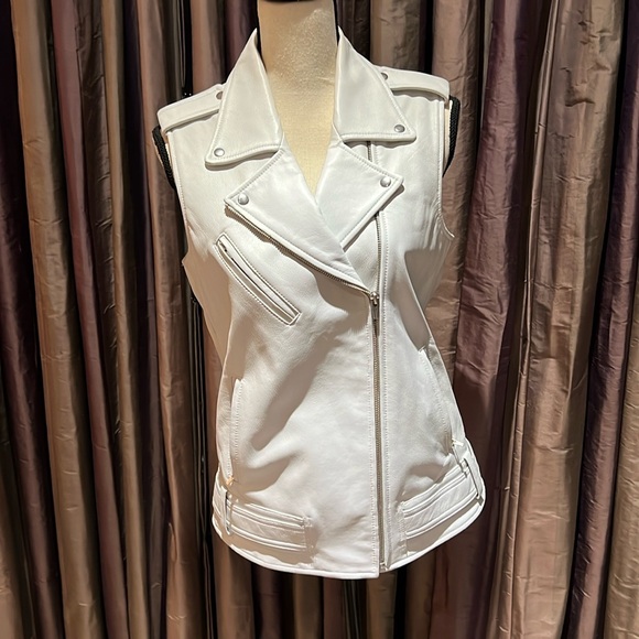 VEDA White Leather Moto Vest - Picture 1 of 11